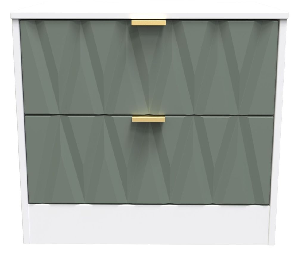 Las Vegas Matt White And Reed Green 2 Drawer Bedside Cabinet