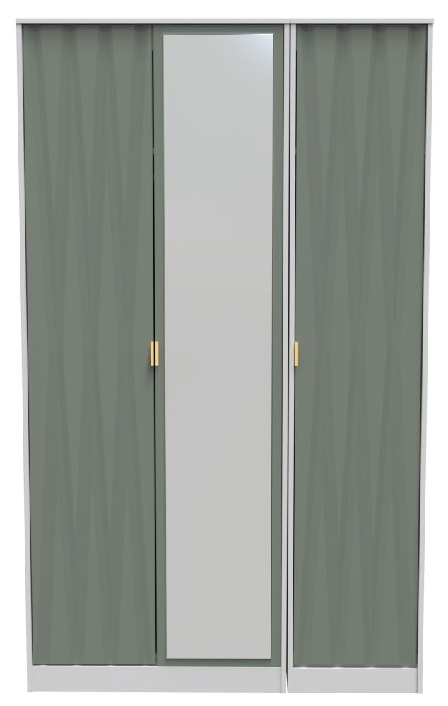 Las Vegas Matt White And Reed Green 3 Door Tall Mirror Wardrobe