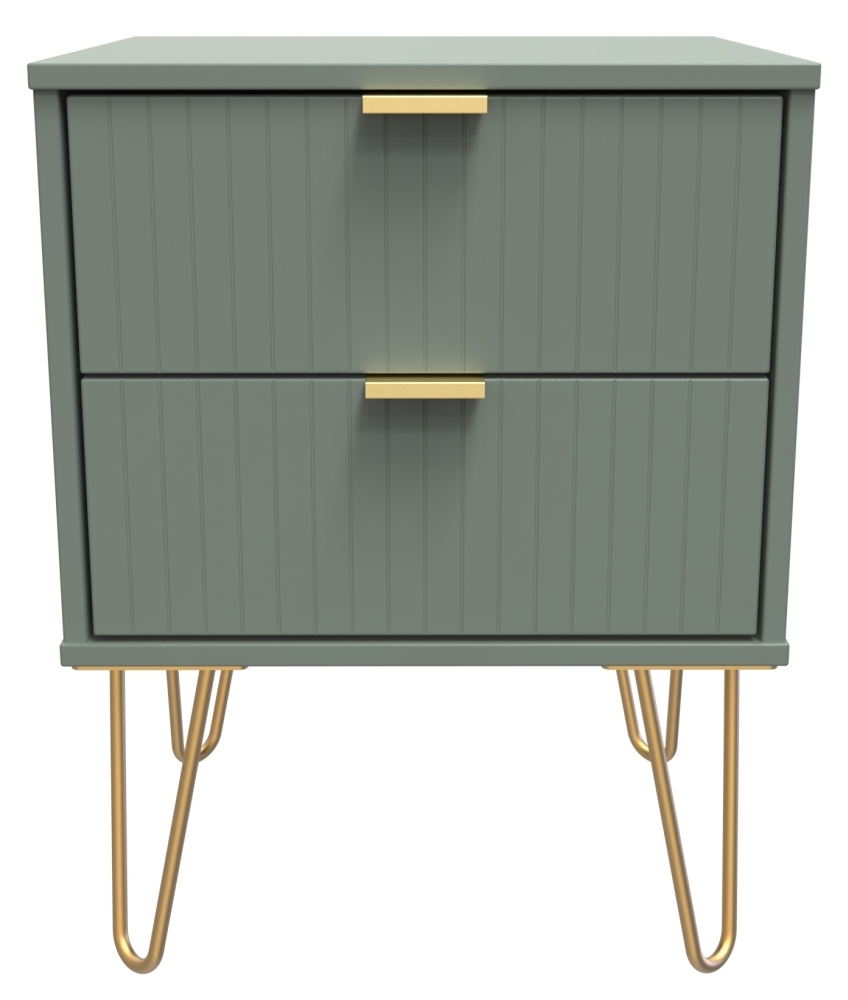 Linear Reed Green 2 Drawer Bedside Cabinet With Hairpin Legs