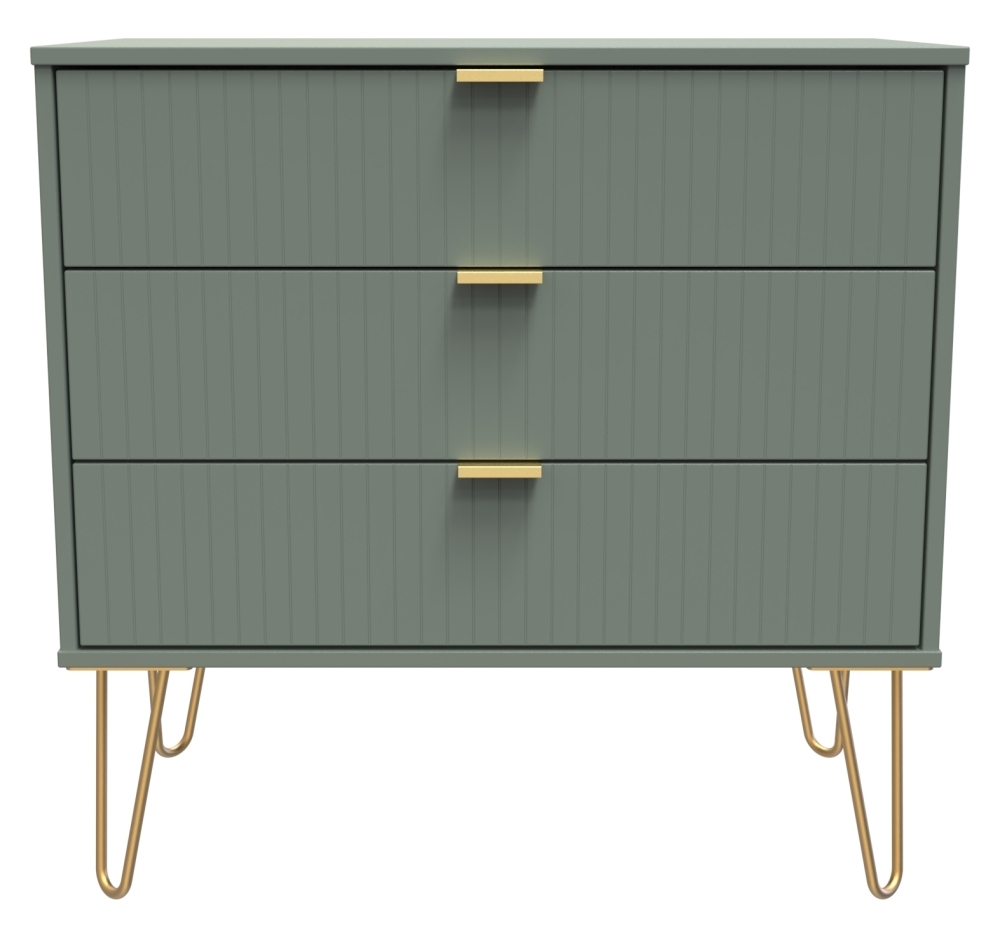 Linear Reed Green 3 Drawer Chest With Hairpin Legs