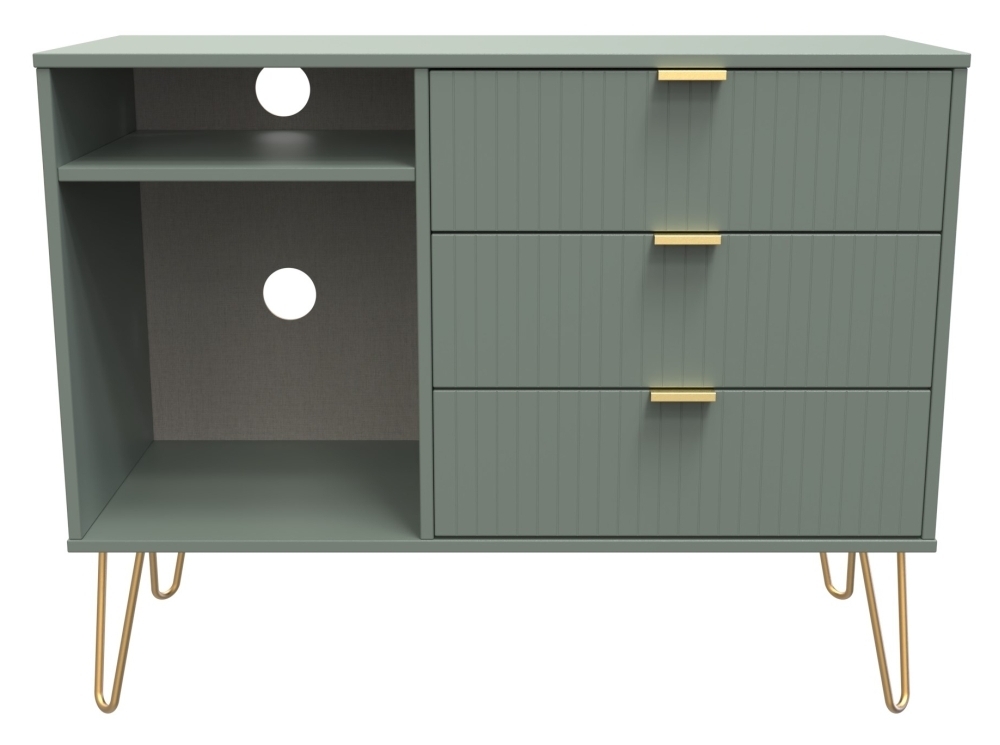 Linear Reed Green 3 Drawer Tv Unit With Hairpin Legs