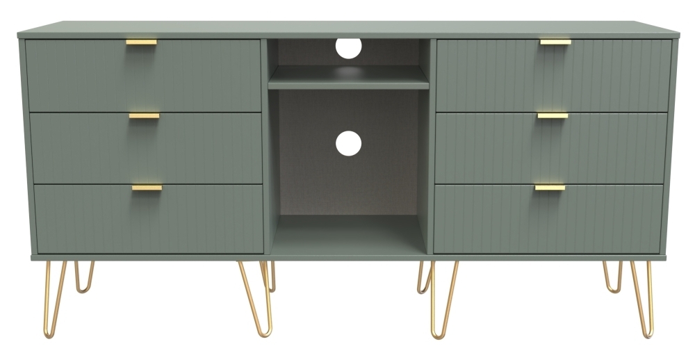 Linear Reed Green 6 Drawer Tv Unit With Hairpin Legs