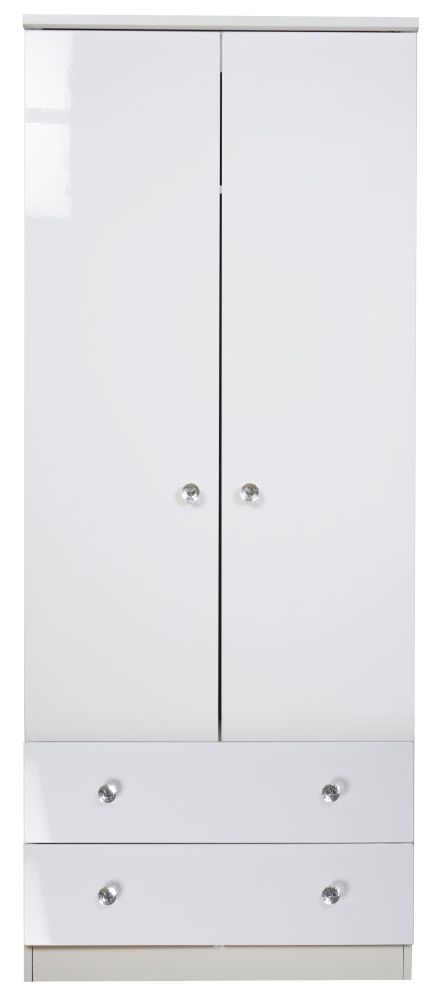 Lumiere White Gloss 2 Door 2 Drawer Tall Wardrobe