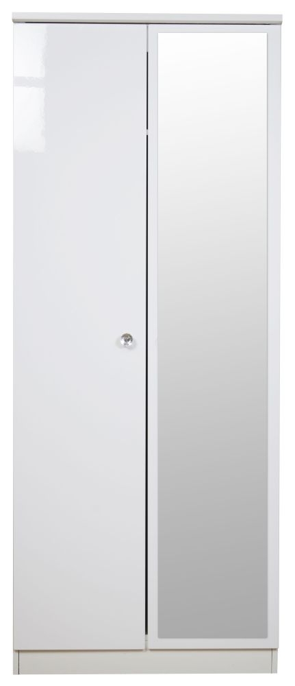 Lumiere White Gloss 2 Door Tall Mirror Wardrobe