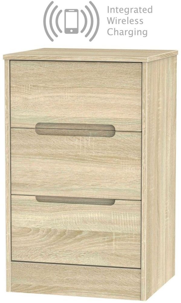 Monaco Bardolino 3 Drawer Bedside Cabinet With Integrated Wireless Charging