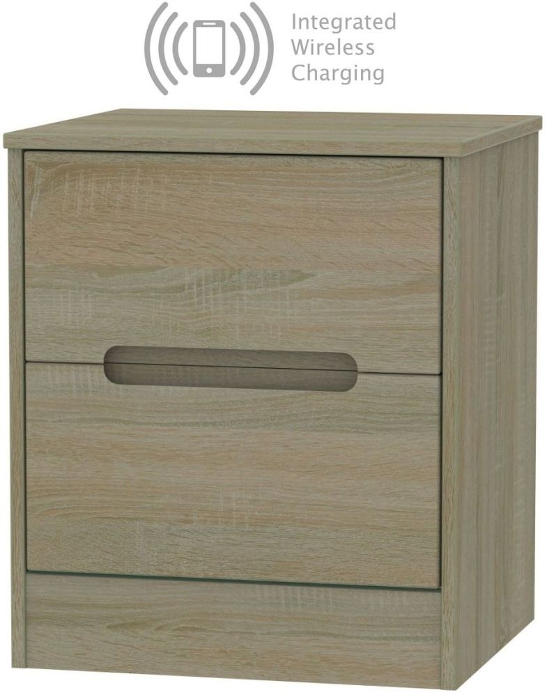 Monaco Darkolino 2 Drawer Bedside Cabinet With Integrated Wireless Charging