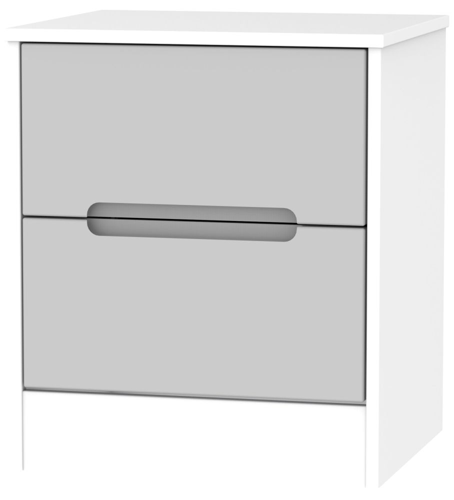 Monaco 2 Drawer Bedside Cabinet Grey Matt And White