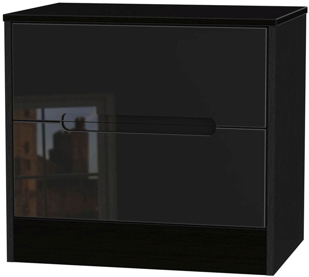 Monaco High Gloss Black 2 Drawer Midi Chest