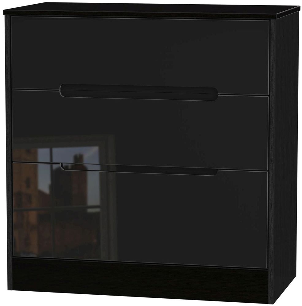 Monaco High Gloss Black 3 Drawer Deep Chest