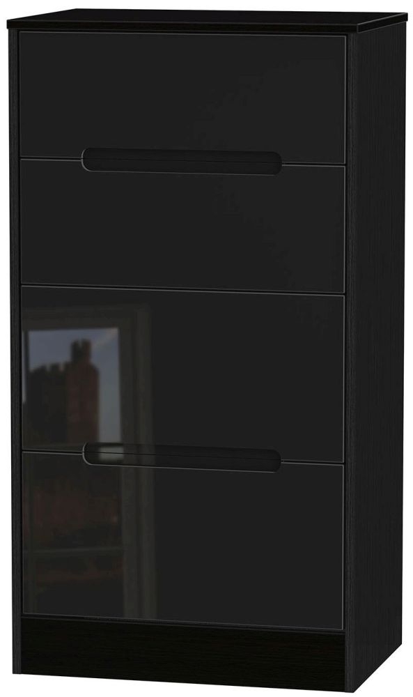 Monaco High Gloss Black 4 Drawer Deep Midi Chest