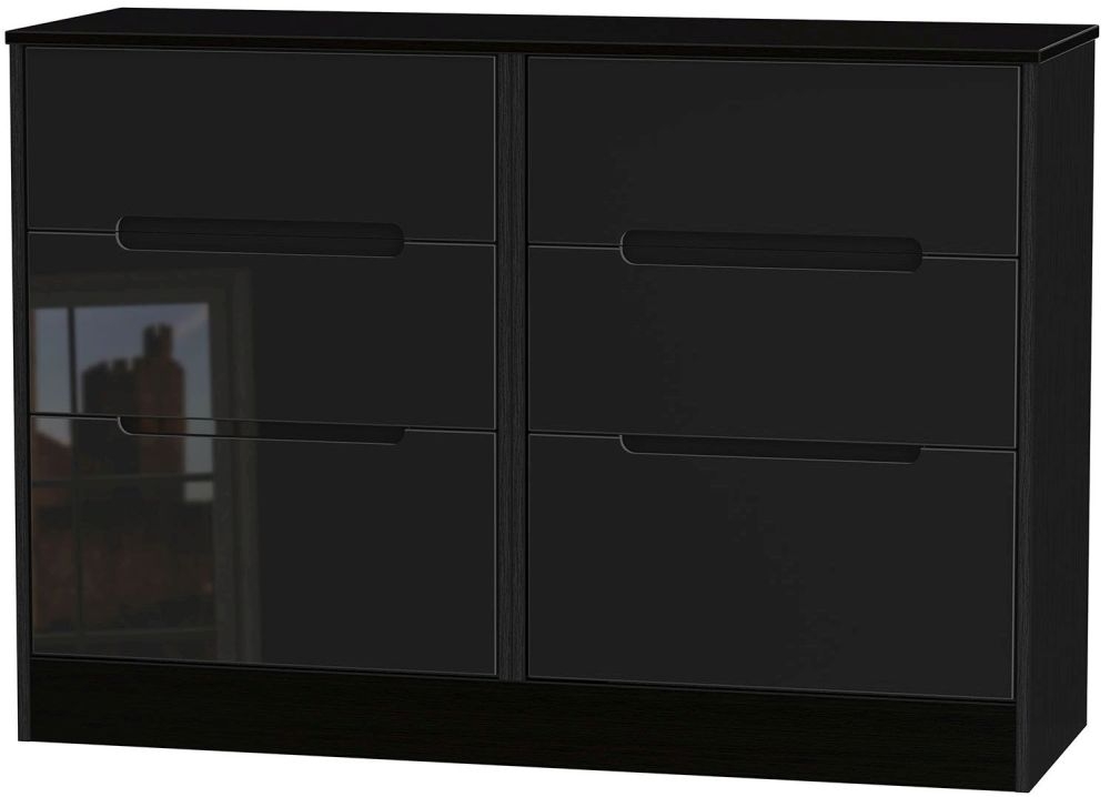 Monaco High Gloss Black 6 Drawer Midi Chest