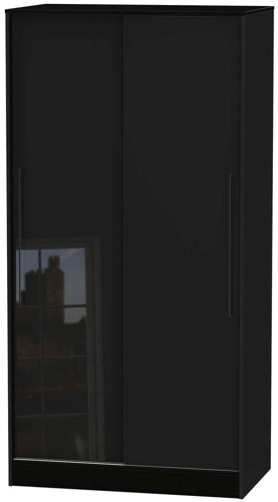 Monaco High Gloss Black 2 Door Sliding Wardrobe