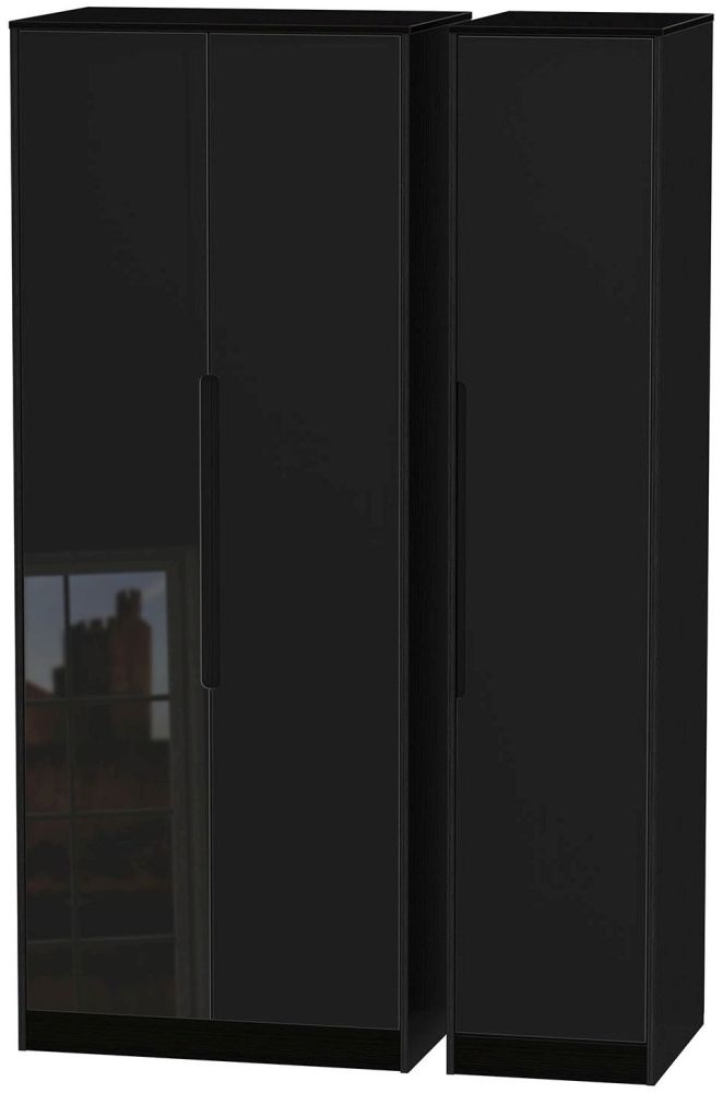 Monaco High Gloss Black 3 Door Tall Wardrobe