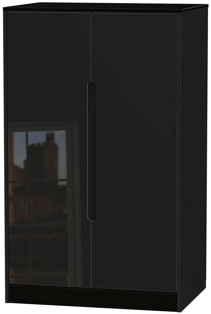 Monaco High Gloss Black 2 Door Midi Wardrobe