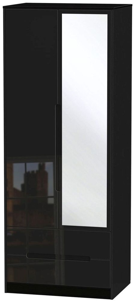 Monaco High Gloss Black 2 Door Tall Combi Wardrobe