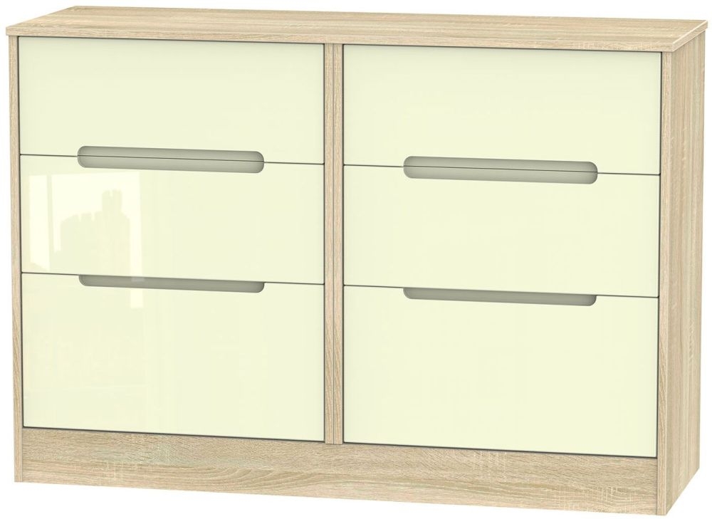 Monaco 6 Drawer Midi Chest High Gloss Cream And Bardolino