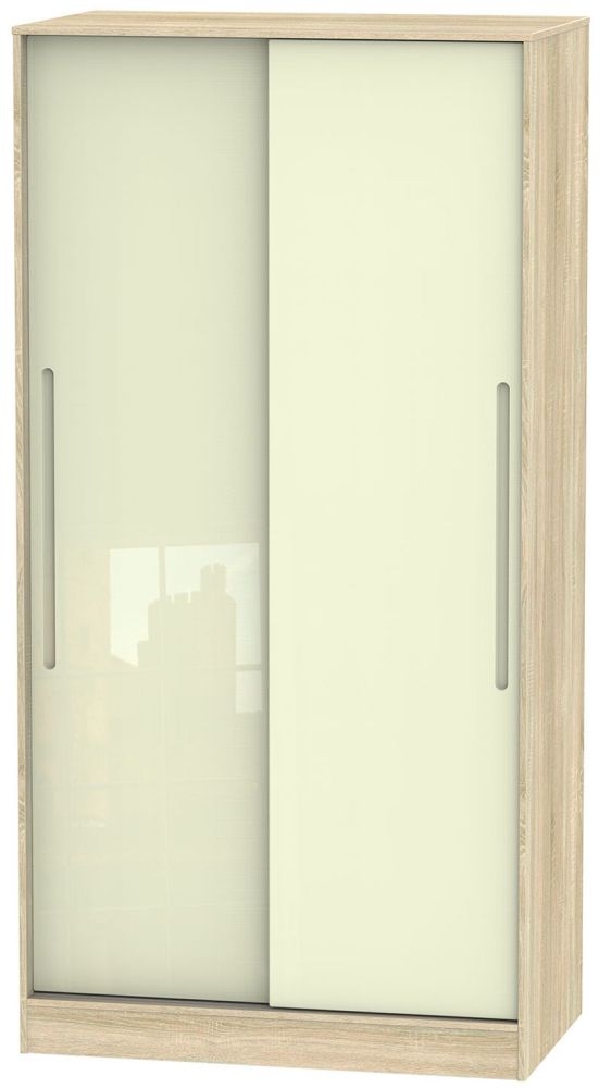 Monaco 2 Door Sliding Wardrobe High Gloss Cream And Bardolino