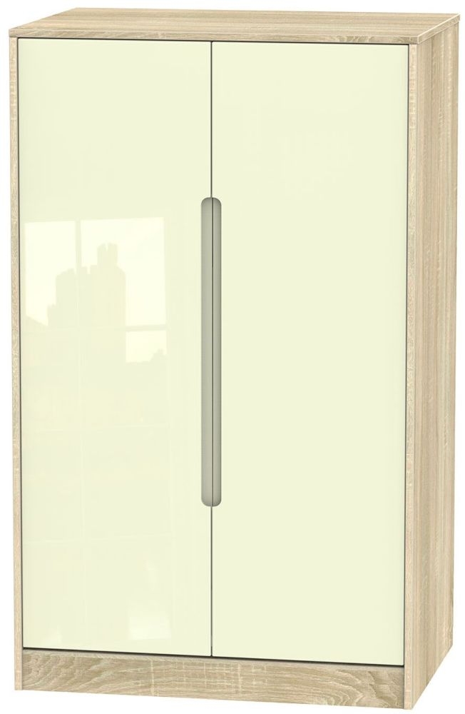 Monaco 2 Door Midi Wardrobe High Gloss Cream And Bardolino