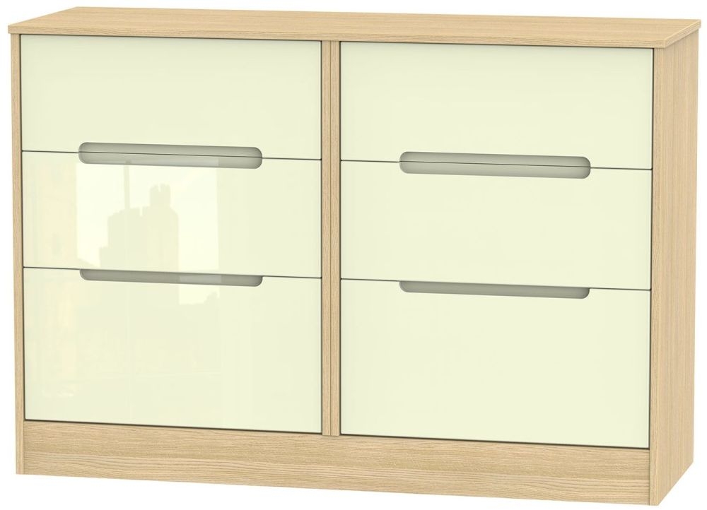 Monaco 6 Drawer Midi Chest High Gloss Cream And Light Oak