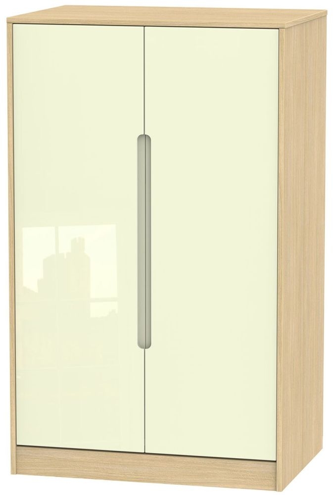 Monaco 2 Door Midi Wardrobe High Gloss Cream And Light Oak