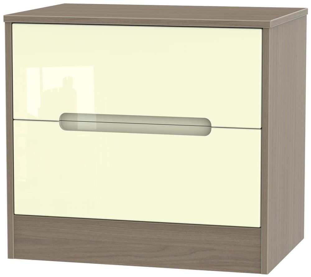 Monaco 2 Drawer Midi Chest High Gloss Cream And Toronto Walnut