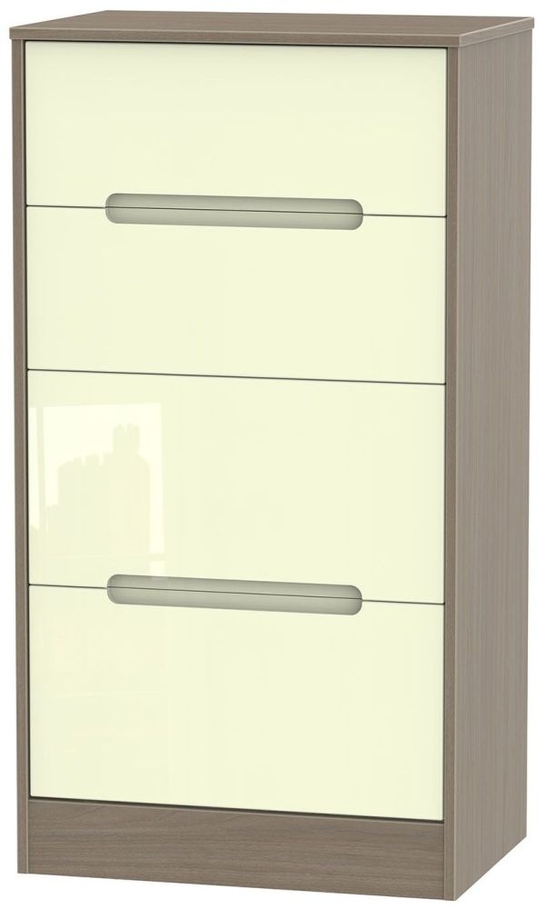 Monaco 4 Drawer Deep Midi Chest High Gloss Cream And Toronto Walnut