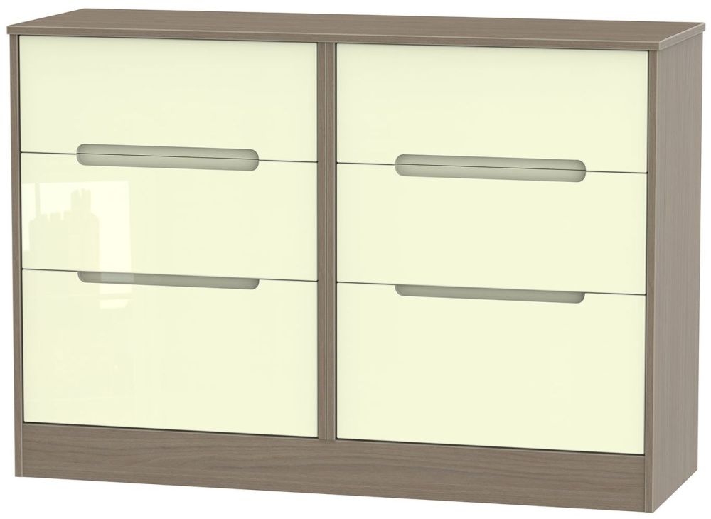 Monaco 6 Drawer Midi Chest High Gloss Cream And Toronto Walnut