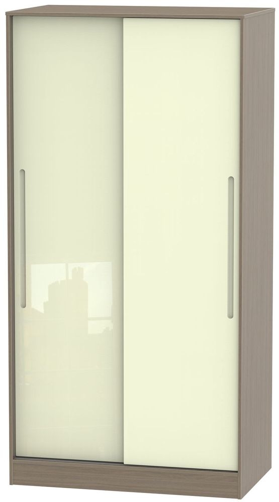 Monaco 2 Door Sliding Wardrobe High Gloss Cream And Toronto Walnut