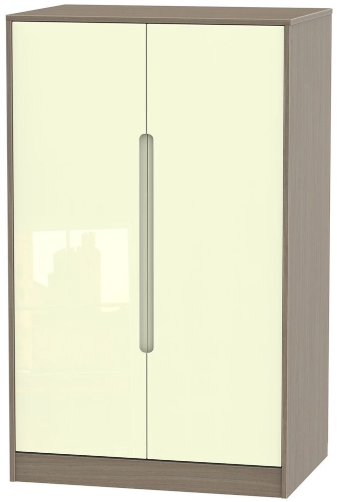 Monaco 2 Door Midi Wardrobe High Gloss Cream And Toronto Walnut