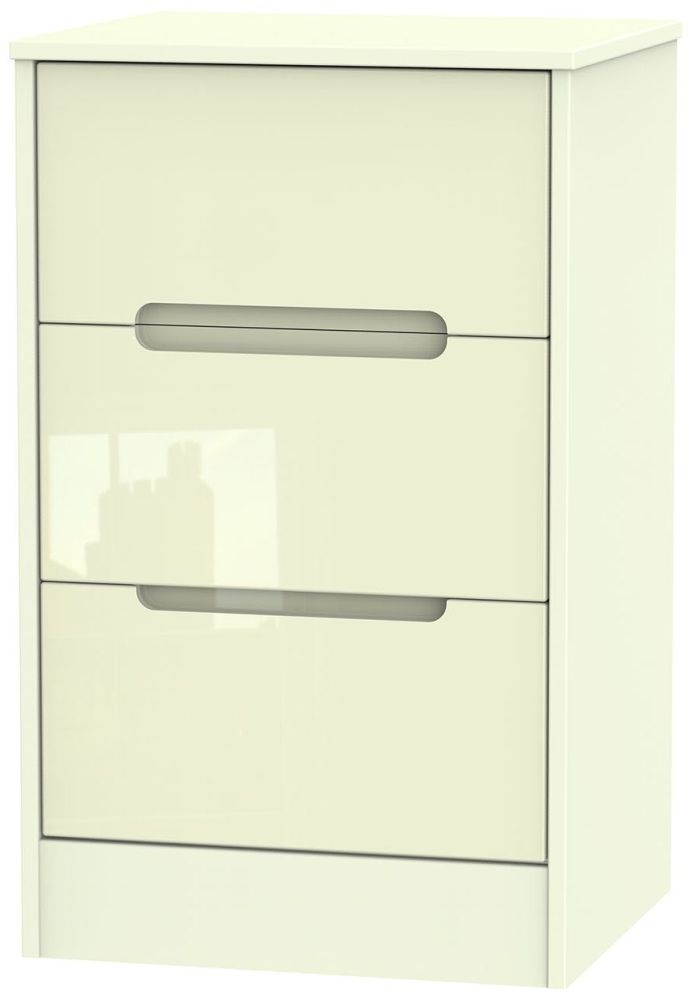 Monaco High Gloss Cream 3 Drawer Bedside Cabinet