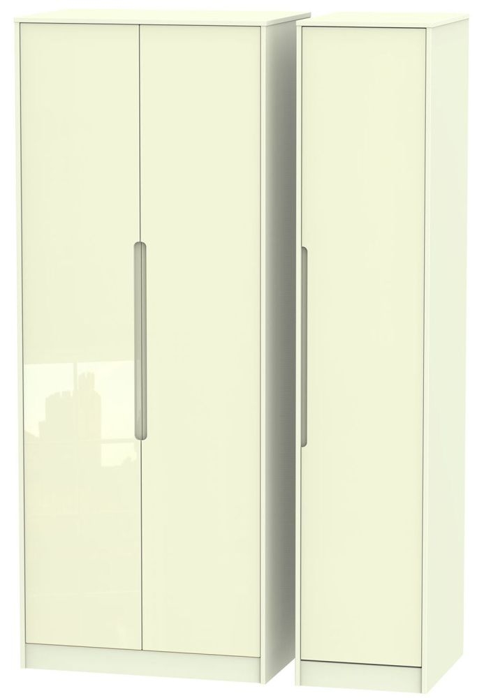 Monaco High Gloss Cream 3 Door Tall Wardrobe