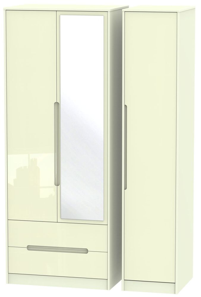 Monaco High Gloss Cream 3 Door 2 Left Drawer Tall Combi Wardrobe