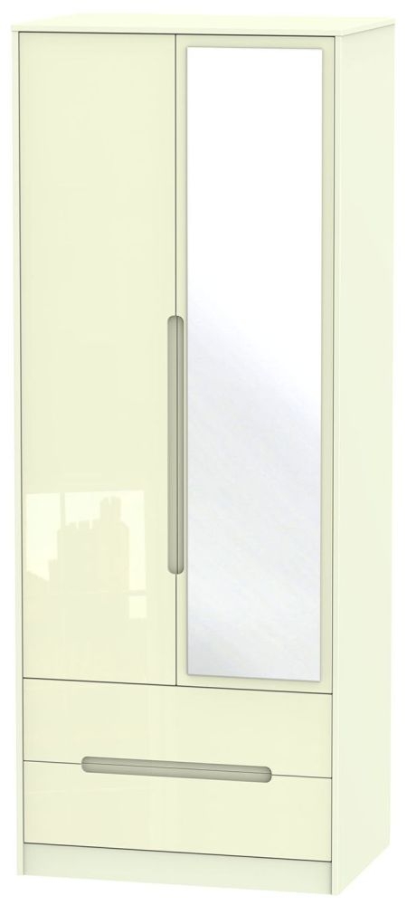 Monaco High Gloss Cream 2 Door Tall Combi Wardrobe