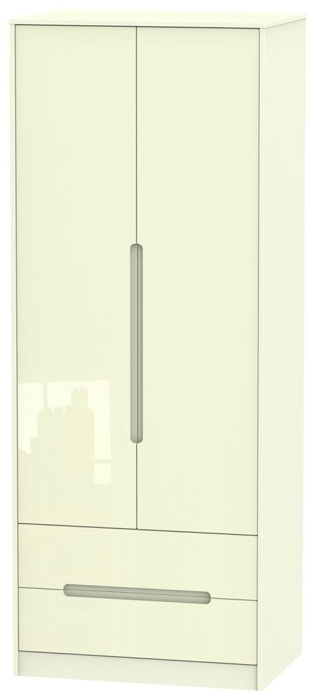 Monaco High Gloss Cream 2 Door 2 Drawer Tall Wardrobe