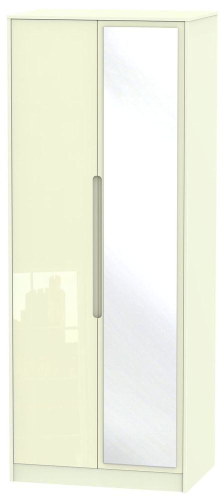 Monaco High Gloss Cream 2 Door Tall Mirror Wardrobe