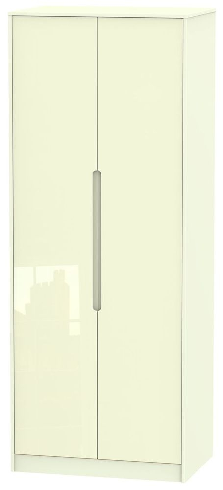 Monaco High Gloss Cream 2 Door Tall Hanging Wardrobe