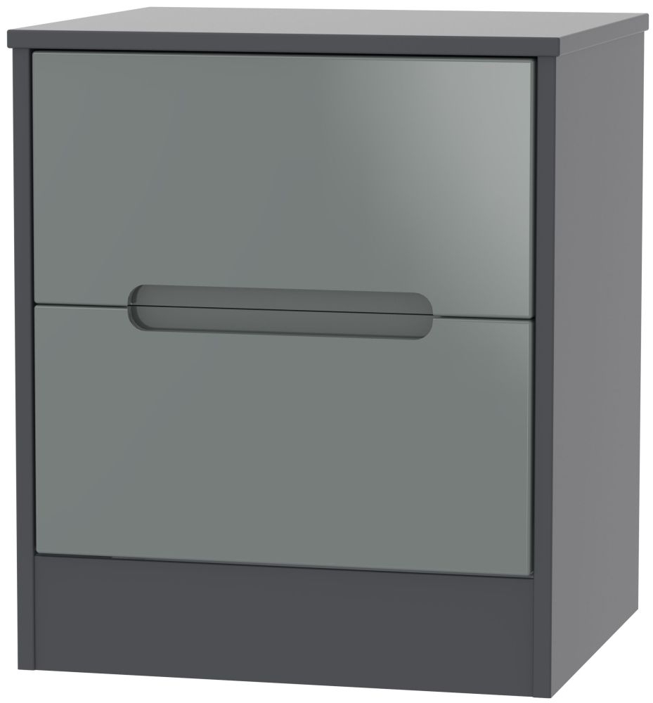 Monaco 2 Drawer Bedside Cabinet High Gloss Grey And Graphite