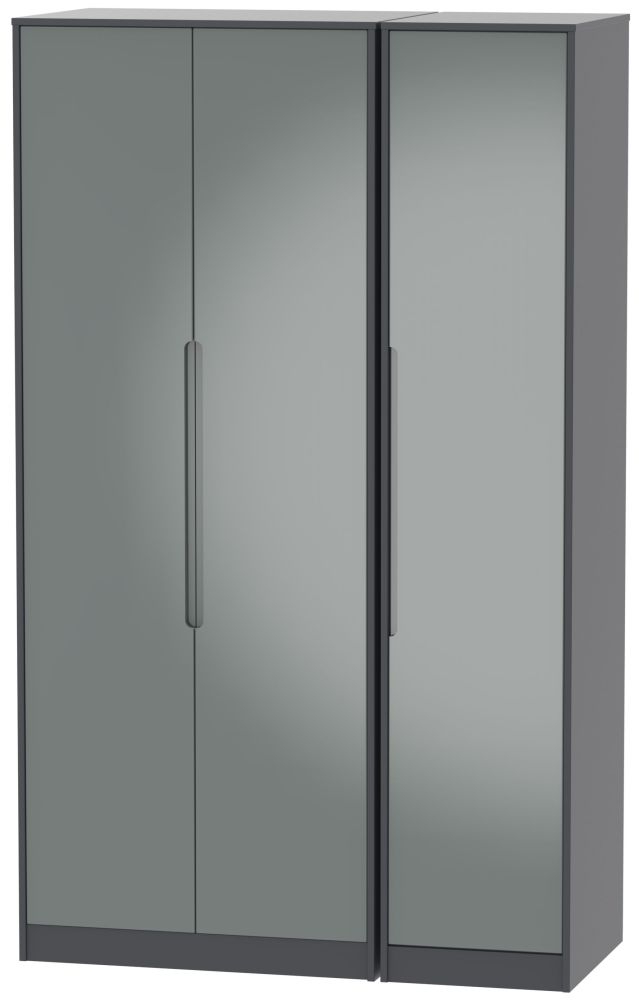 Monaco 3 Door Tall Wardrobe High Gloss Grey And Graphite