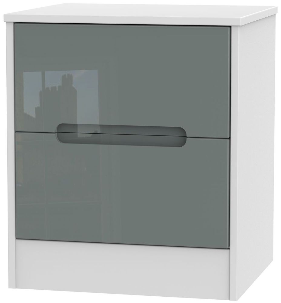 Monaco 2 Drawer Bedside Cabinet High Gloss Grey And White