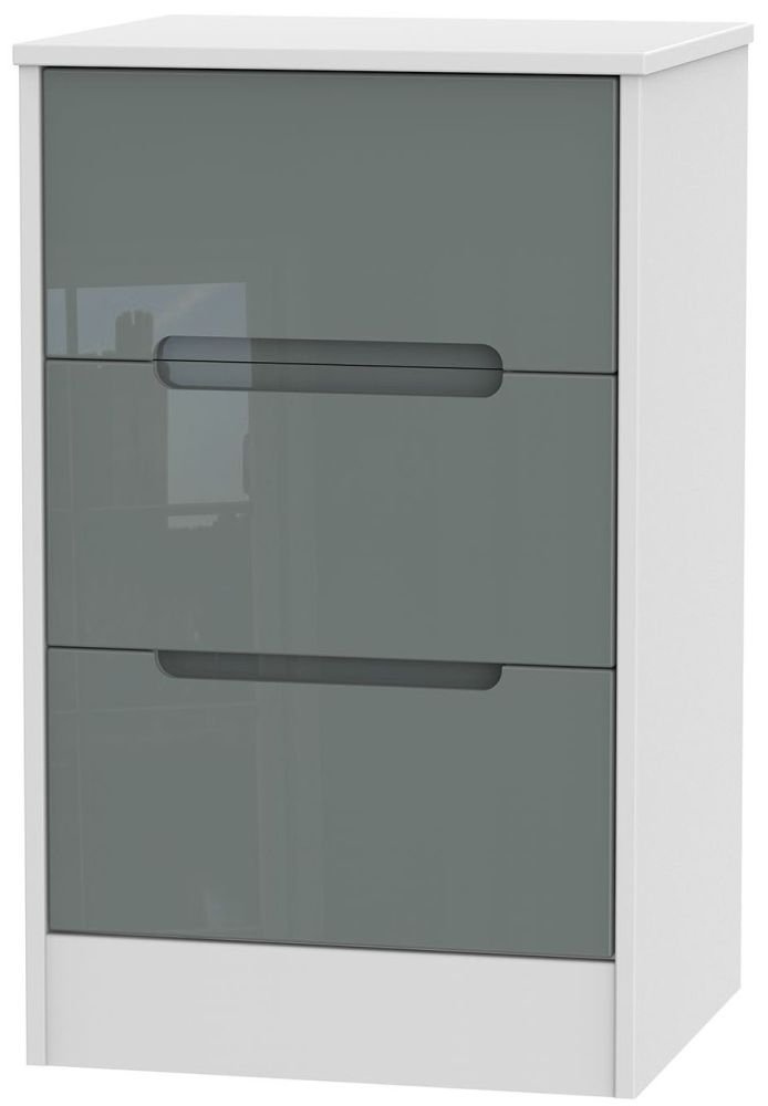 Monaco 3 Drawer Bedside Cabinet High Gloss Grey And White