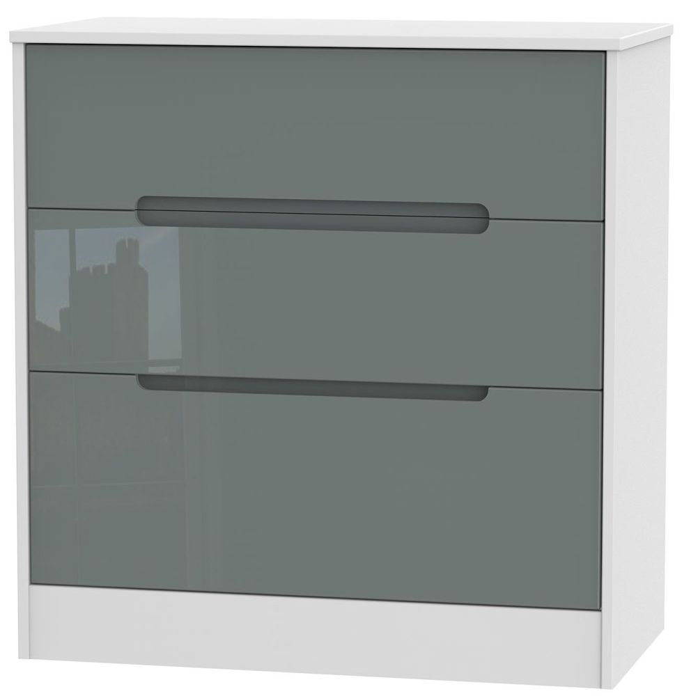 Monaco 3 Drawer Deep Chest High Gloss Grey And White