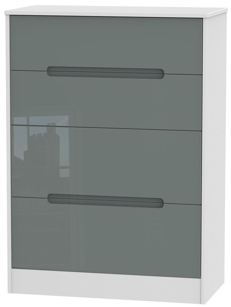 Monaco 4 Drawer Deep Chest High Gloss Grey And White