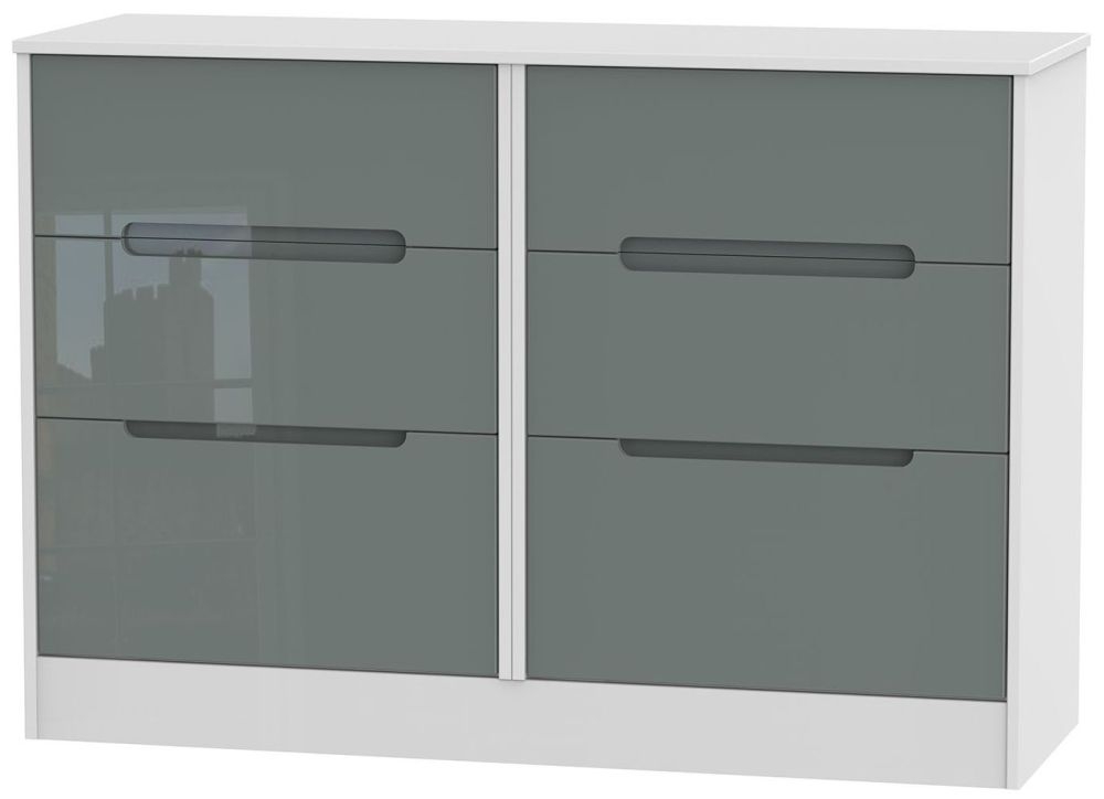 Monaco 6 Drawer Midi Chest High Gloss Grey And White