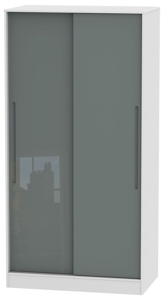 Monaco 2 Door Sliding Wardrobe High Gloss Grey And White