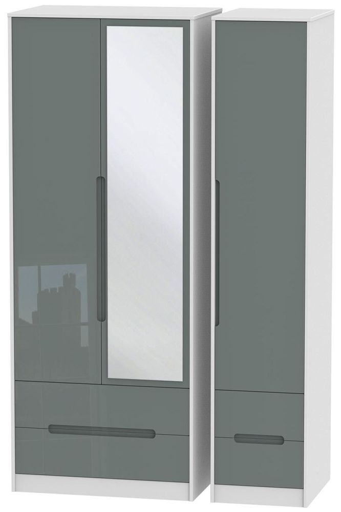 Monaco 3 Door 4 Drawer Tall Combi Wardrobe High Gloss Grey And White