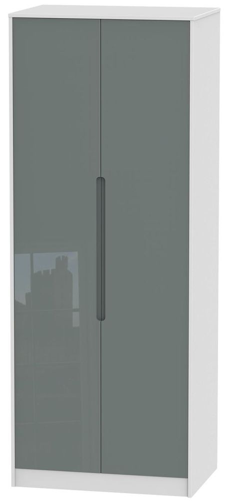 Monaco 2 Door Tall Hanging Wardrobe High Gloss Grey And White