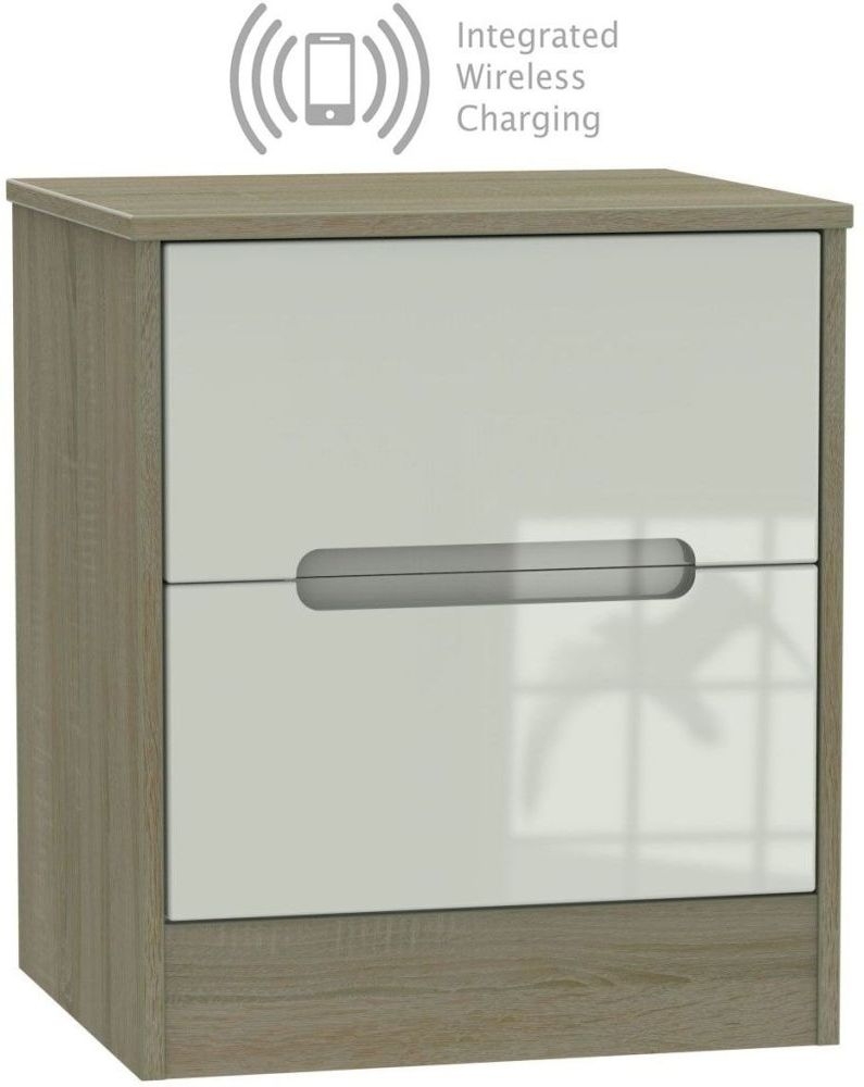 Monaco 2 Drawer Bedside Cabinet With Integrated Wireless Charging High Gloss Kaschmir And Darkolino