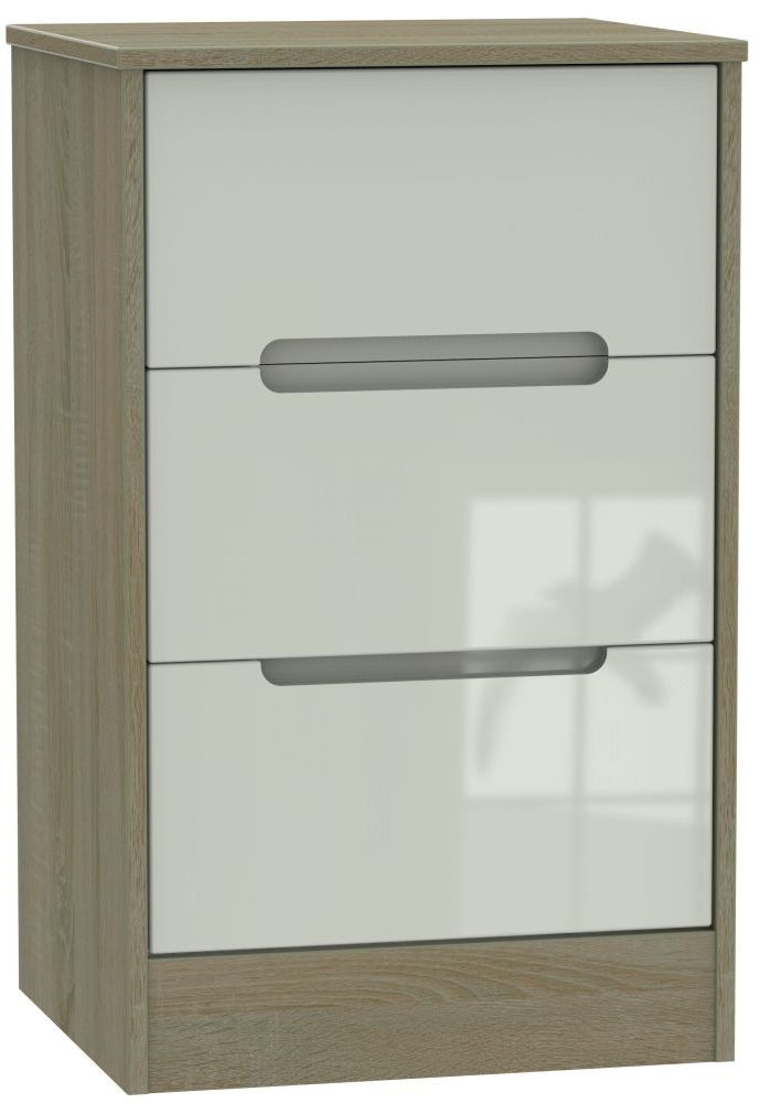 Monaco 3 Drawer Bedside Cabinet High Gloss Kaschmir And Darkolino