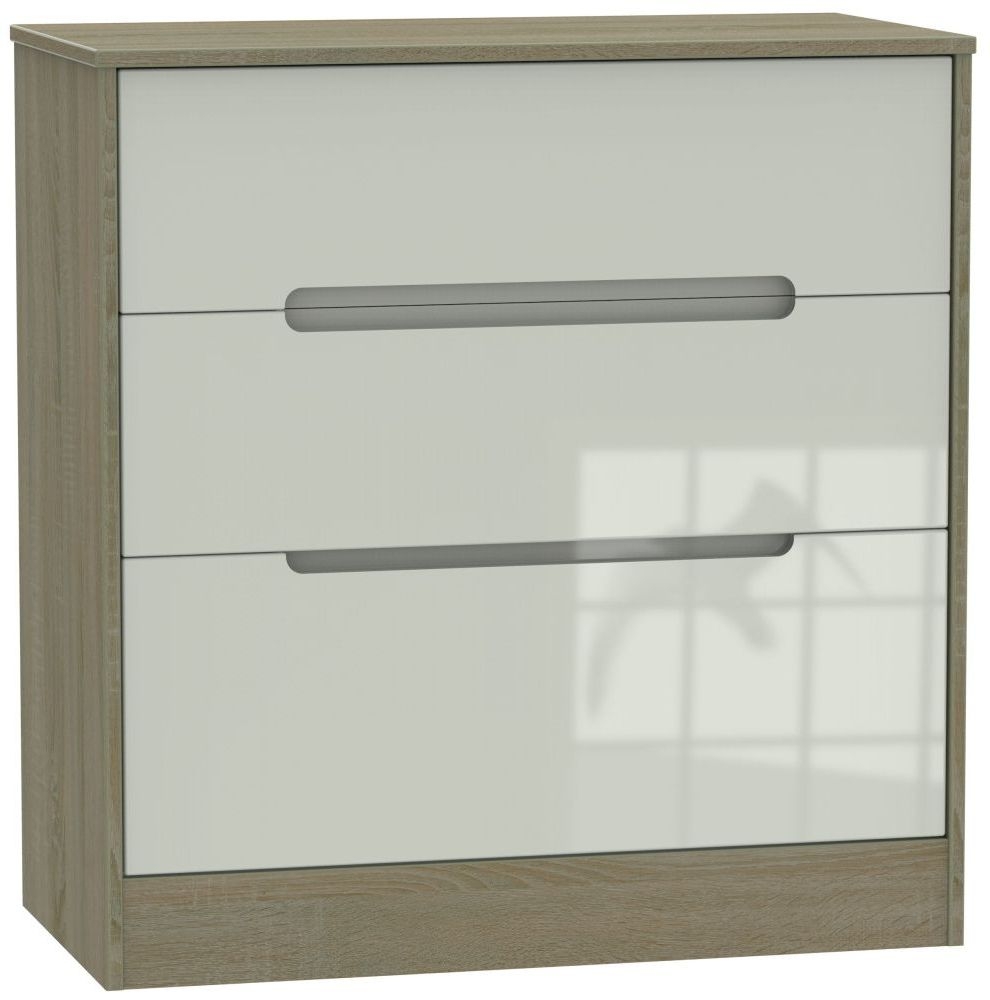 Monaco 3 Drawer Deep Chest High Gloss Kaschmir And Darkolino