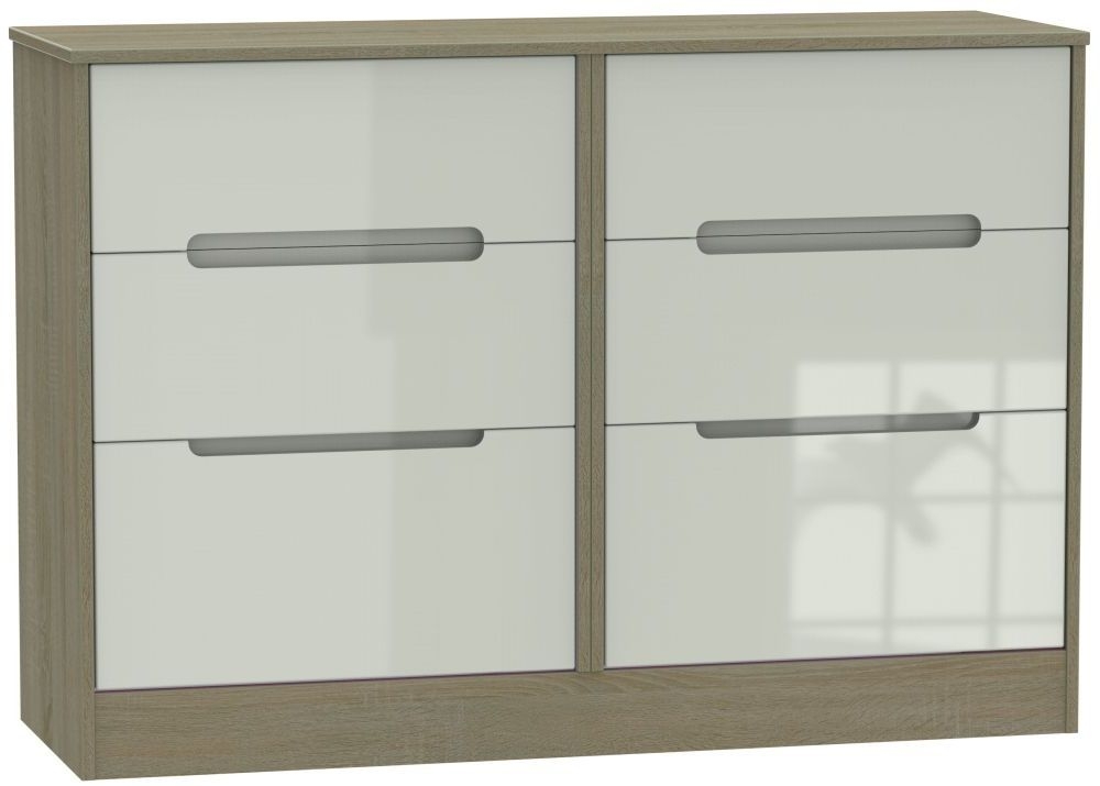 Monaco 6 Drawer Midi Chest High Gloss Kaschmir And Darkolino